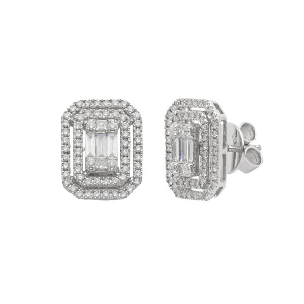 14KW 0.85CTW BAGUETTE DIAMOND CLUSTER EARRINGS