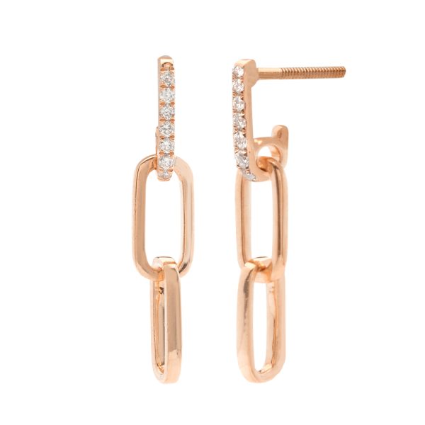 14KR 0.25CTW DIAMOND DANGLING PAPERCLIP EARRINGS