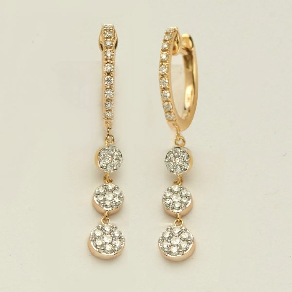 14KY 0.50CTW DIAMOND HUGGIES W / DANGLING CLUSTERS