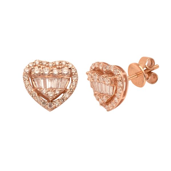 14KR 0.90CTW BAGUETTE DIAMOND 3D HEART EARRINGS