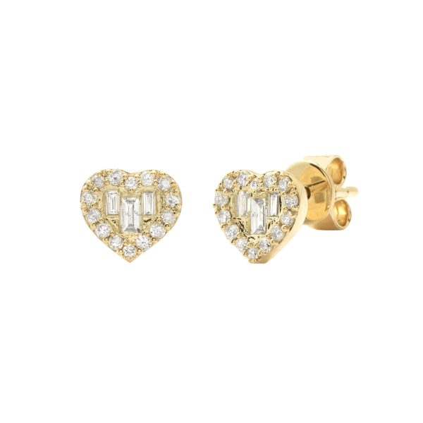 14KY 0.30CTW DIAMOND BUGUETTE HEART STUD EARRING