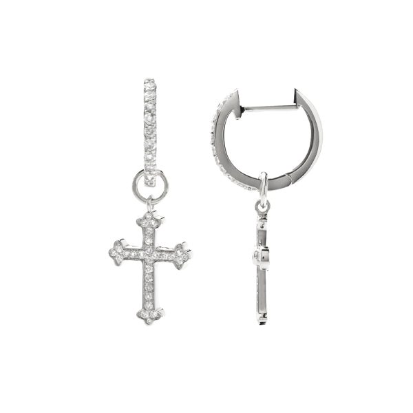 14KW 0.50CTW DIAMOND DANGLING CROSS HOOP EARRINGS