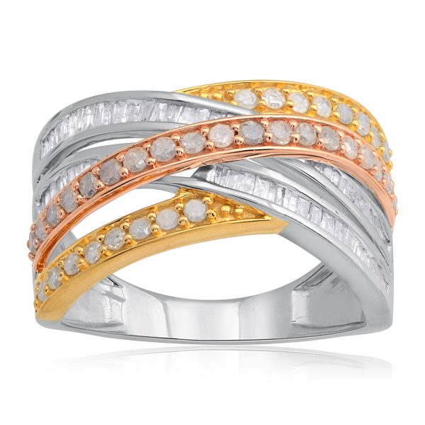 1 Carat Bypass Diamond Engagement Ring in 10KT Yellow White and Rose Gold
