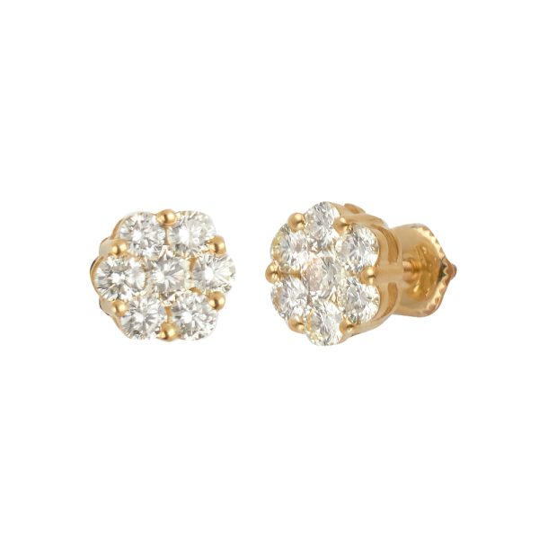 14KY 1.71-1.76CTW DIAMOND 7-STONE FLOWER EARRINGS