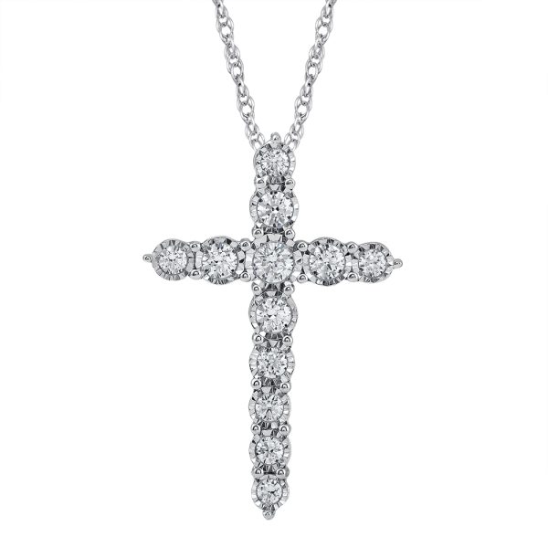 1/2 Carat Diamond Cross Pendant Necklace in 10K White Gold