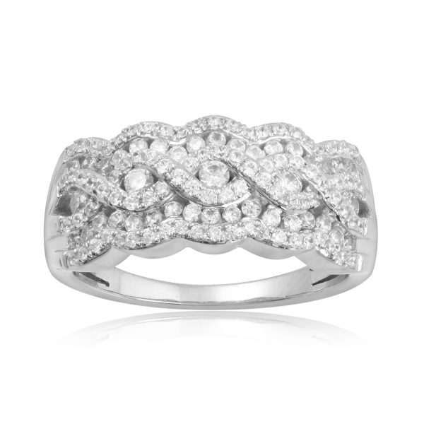 0.75 Carat Twisted Diamond Wedding Band Ring in 14k White Gold