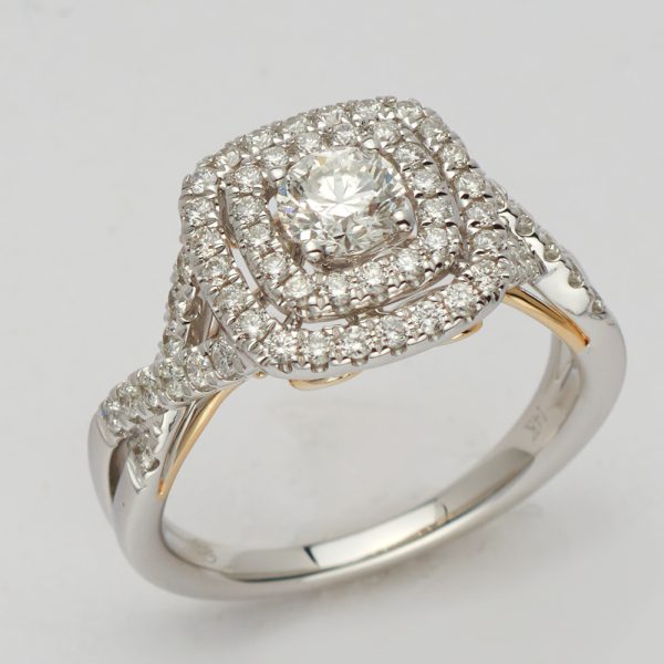 14KW+Y 1.12CTW DIAMOND BRIDAL RING -DOUBLE SQ HALO