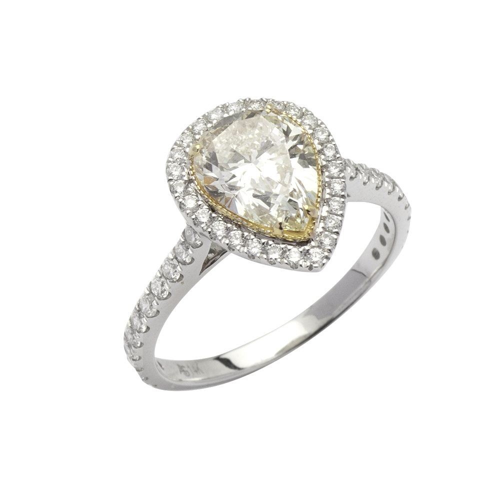 14KY+W 1.55CTW PEAR DIAMOND BRIDAL RING