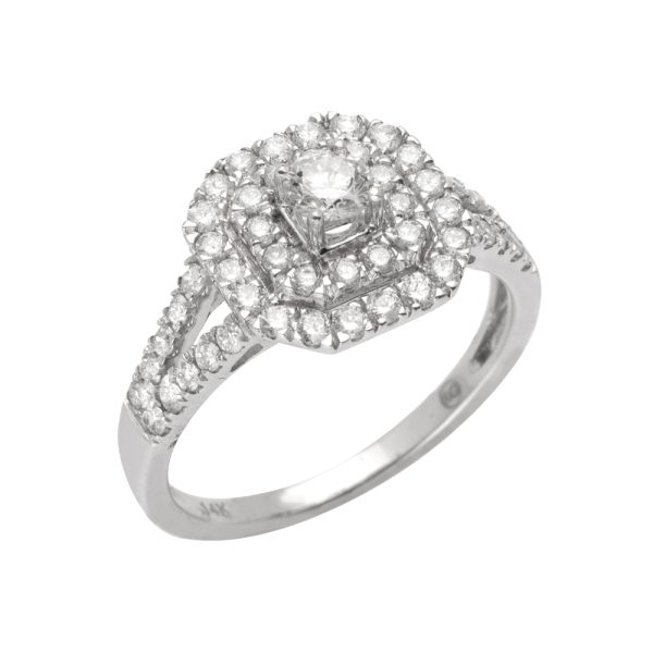 14KW 0.93CTW DIAMOND BRIDAL RING W/DOUBLE SQ HALO