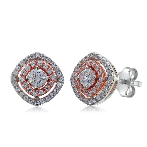 0.5 Carat Halo Diamond Stud Earrings in 10KT White and Rose Gold
