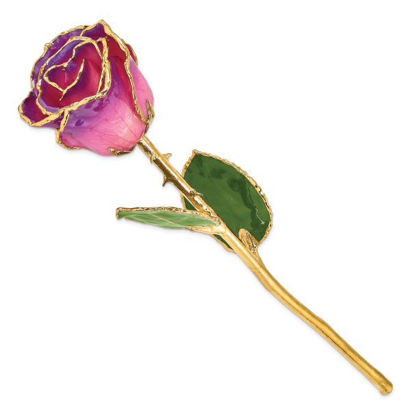 Lacquer Dipped Gold Trim Pink Amethyst Rose - Image 2