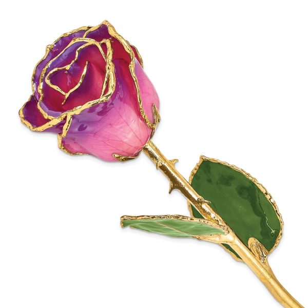 Lacquer Dipped Gold Trim Pink Amethyst Rose