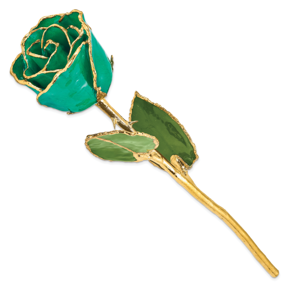 Lacquer Dipped Gold Trim Turquoise Green Rose - Image 2