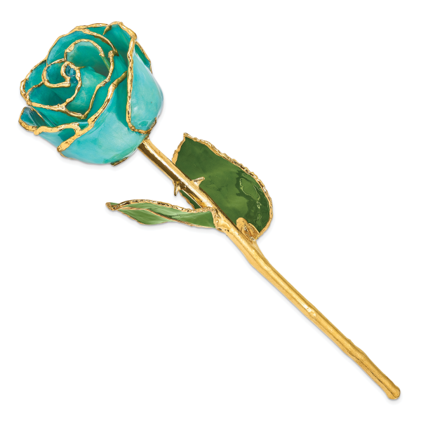 Lacquer Dipped Gold Trim Aqua Green Opalescent Rose - Image 2