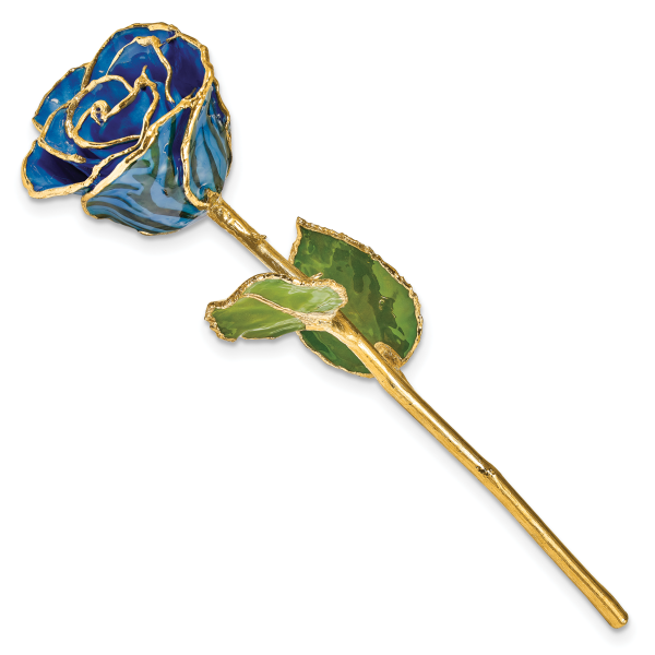 Lacquer Dipped Gold Trim Black and Blue Zebra Rose - Image 2