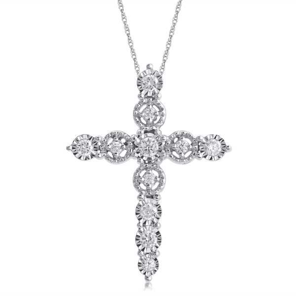 0.24 Carat Cross Sign Pendant Necklace in 10KT White Gold