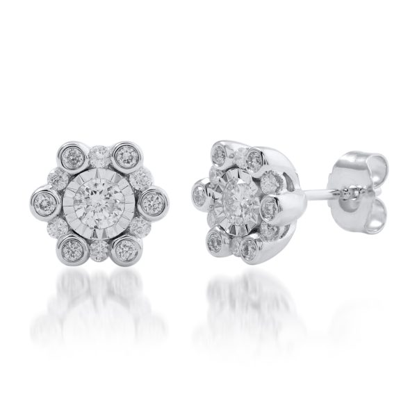 0.5 Carat Cluster Diamond Earrings in 10k White Gold