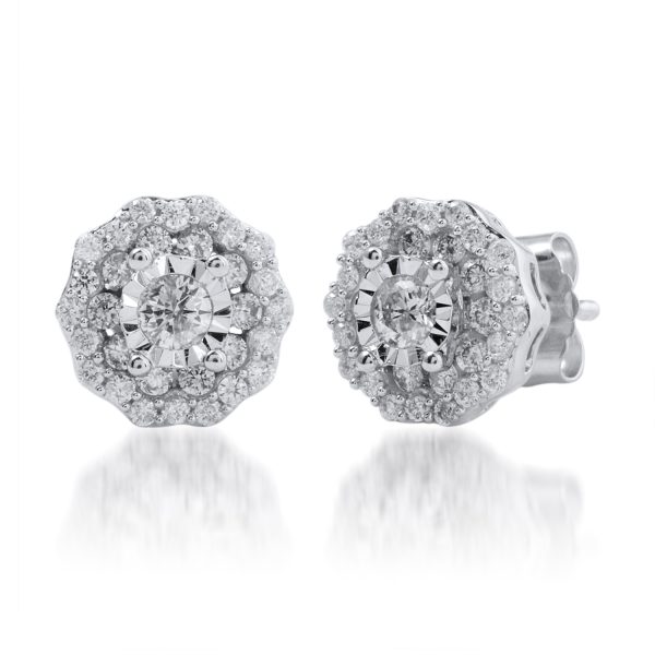 0.5 Carat Cluster Diamond Earrings in 10k White Gold