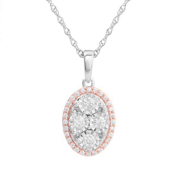 0.24 Carat Round Diamond Circle Pendant Necklace in 10K White Gold & Rose Gold