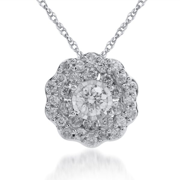 0.5 Carat Cluster Diamond Pendant Necklace in 10k White Gold