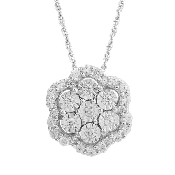 1/5 Carat Diamond Cluster Pendant Necklace in 10K White Gold