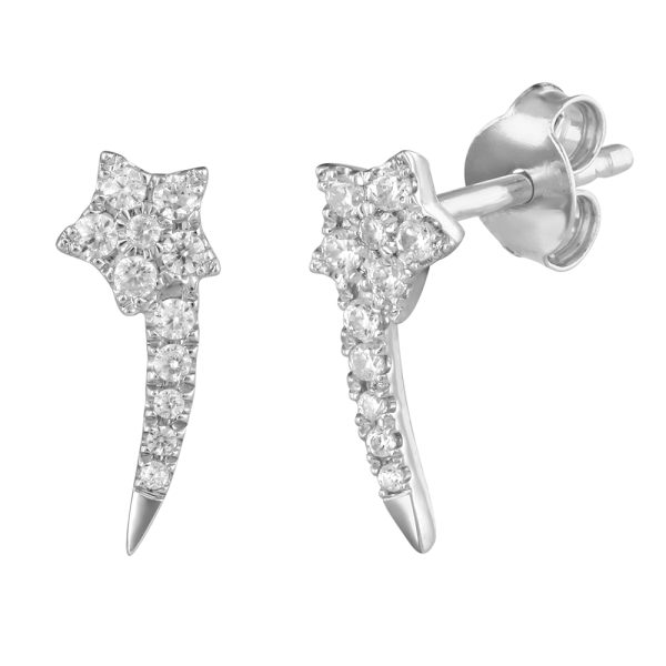 0.15 Carat Round Diamond Star Shaped Fashion Stud Earrings in 10K White Gold