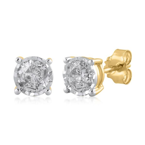 3/4 Carat Round Diamond Stud Earrings in 10K Yellow Gold