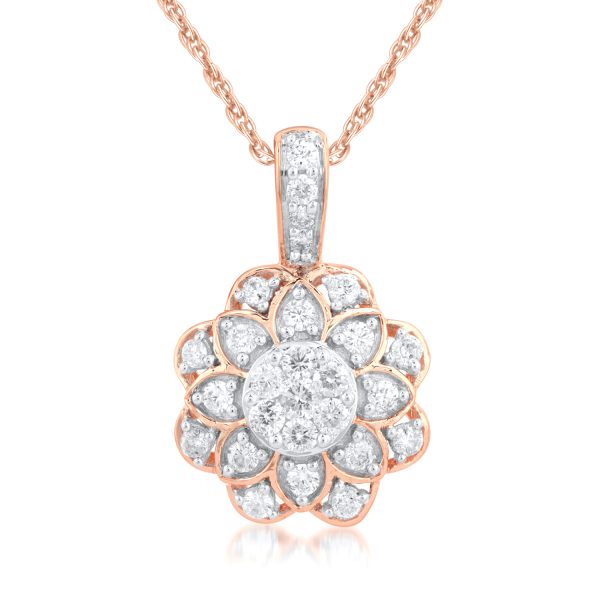 0.5 Carat Cluster Diamond Pendant Necklace in 10k Rose Gold