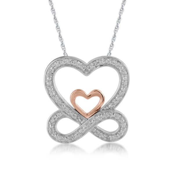 0.15 Carat Heart and Infinity Pendant Necklace in 10KT White and Rose Gold and Sterling Silver