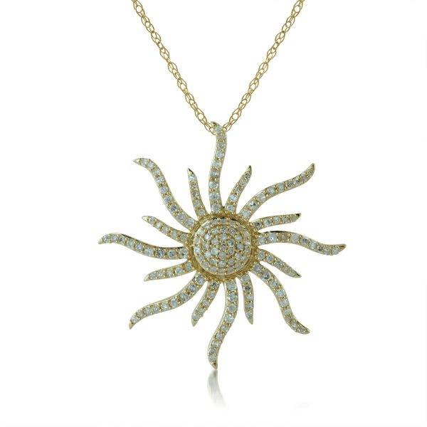 0.43 Carat Sun Diamond Pendant Necklace in 10k Yellow Gold