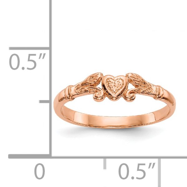 14K Rose Gold Textured Mini Heart Baby Ring - Image 3