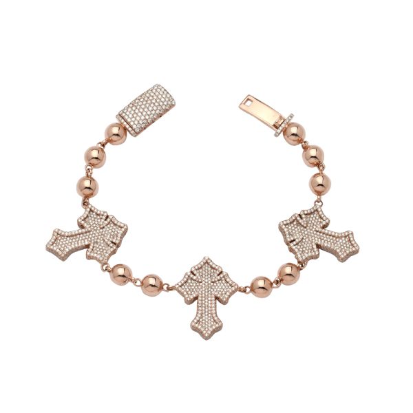 10KR 7.89CTW DIAMOND CROSS AND BALL BEAD BRACELET