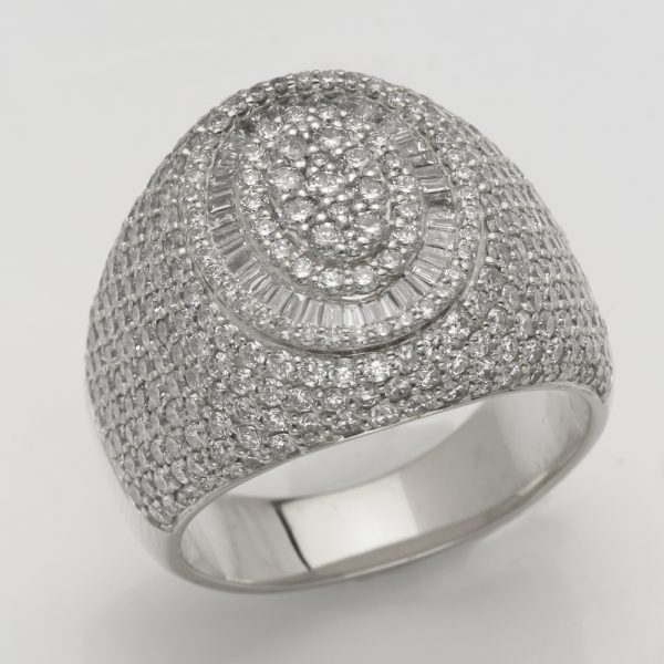 14KW 3.85CTW DIAMOND OVAL CLUSTER MENS RING -