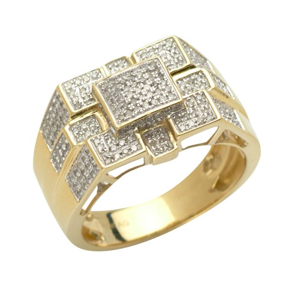 10KY 0.65CTW DIAMOND SQUARE CLUSTER 3-D MENS RING