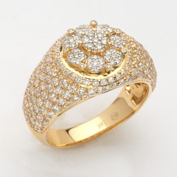 14KY 2.35CTW DIAMOND ROUND CLUSTER MENS RING - DIA