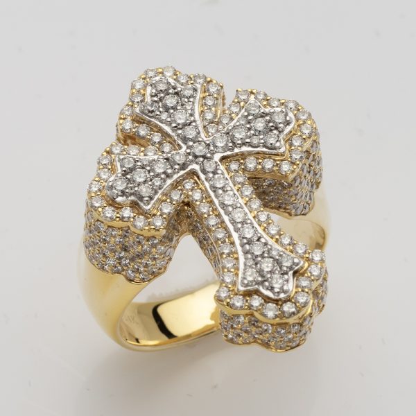 14KY+W 3.60CTW DIAMOND 3D FLEUR DE LIS CROSS MENS