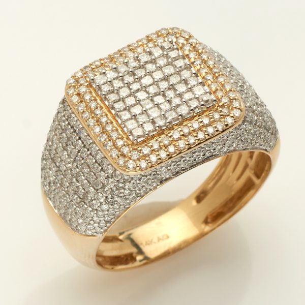 14KY 2.50CTW DIAMOND SQUARE CLUSTER 3-D MENS RING