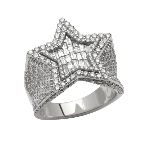 14KW 4.25CTW BAGUETTE DIAMOND MENS STAR RING