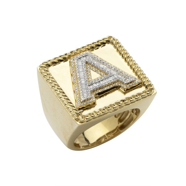 10KY 0.60CTW BAGUETTE DIAMOND INITIAL MENS RING