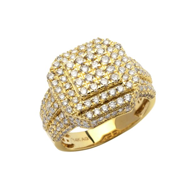 14KY 3.30CTW DIAMOND SQUARE CLUSTER 3-D MENS RING