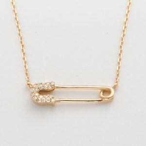 14KY 0.10CTW DIAMOND SAFETY PIN NECKLACE