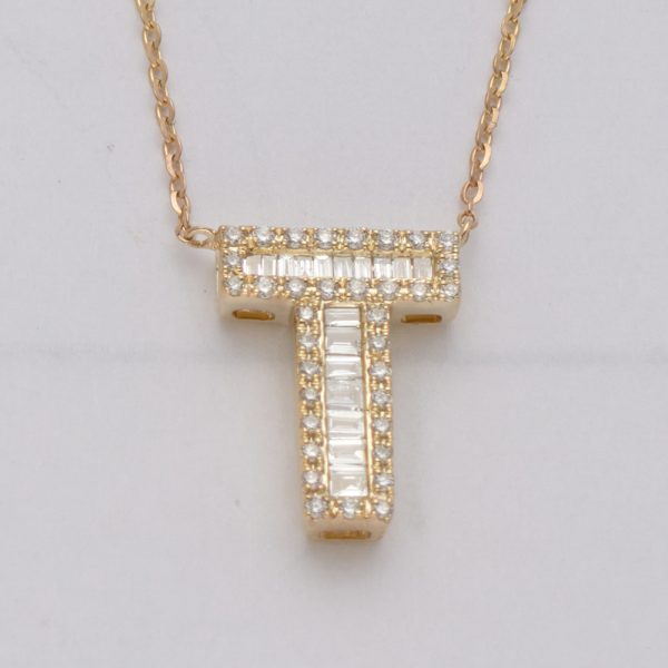 14KY 0.25CTW BAGUETTE DIAMOND ALPHABET NECKLACE