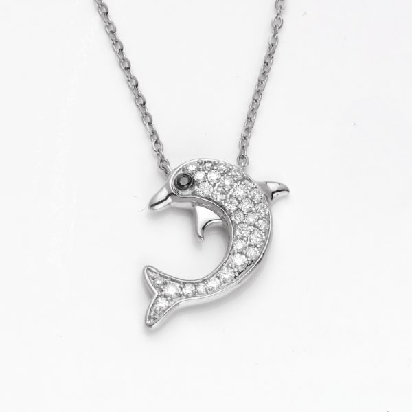 14KW 0.25CT DIAMOND DOLPHIN NECKLACE