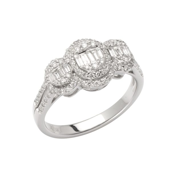 14KW 0.75CTW BAGUETTE DIAMOND 3-STONE RING - OVAL