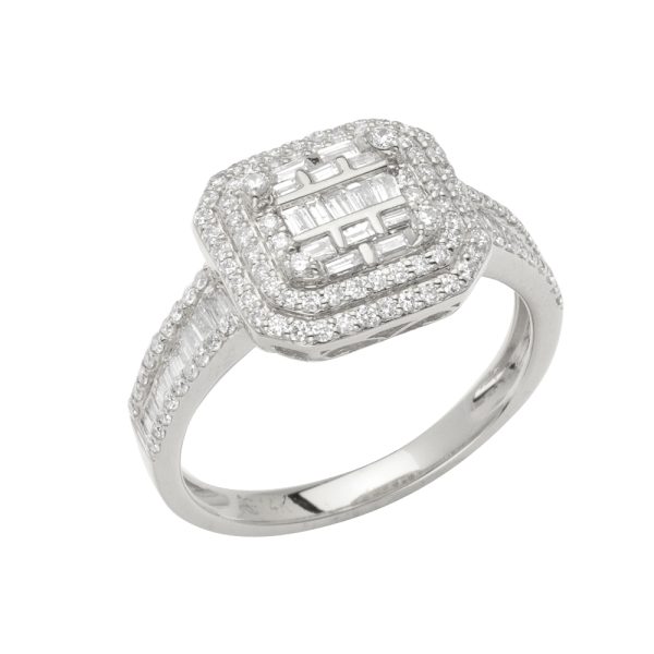 14KW 0.90CTW BAGUETTE DIAMOND SQUARE CLUSTER RING