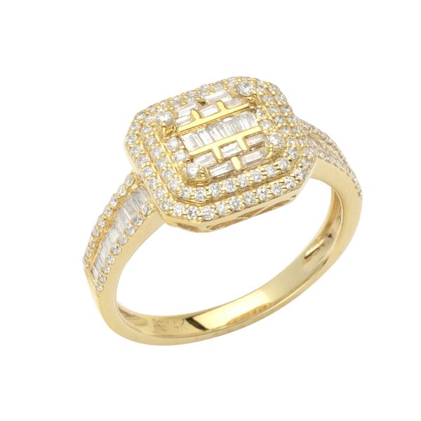 14KY 0.90CTW BAGUETTE DIAMOND SQUARE CLUSTER RING