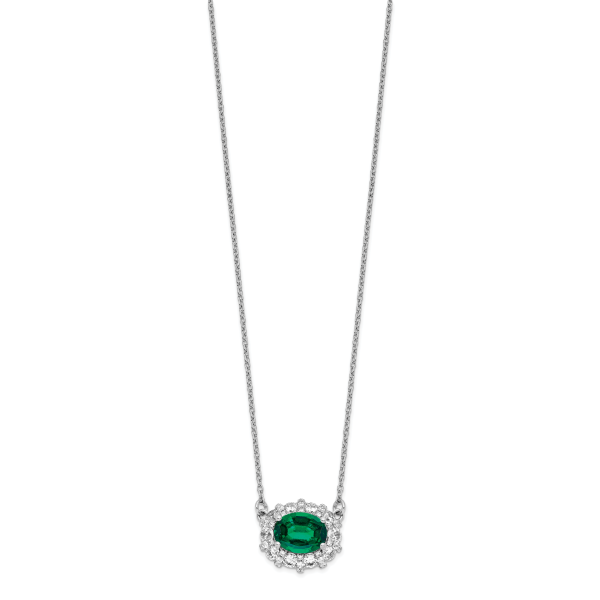 14K White Gold Lab Grown Dia. VS/SI FGH Lab Created Emerald Necklace - Image 2