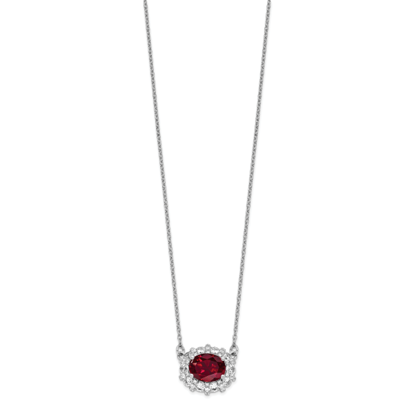 14K White Gold Lab Grown Dia. VS/SI FGH Lab Created Ruby Necklace - Image 2