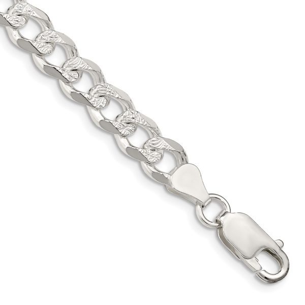 Sterling Silver 7.5mm Pave Curb Chain