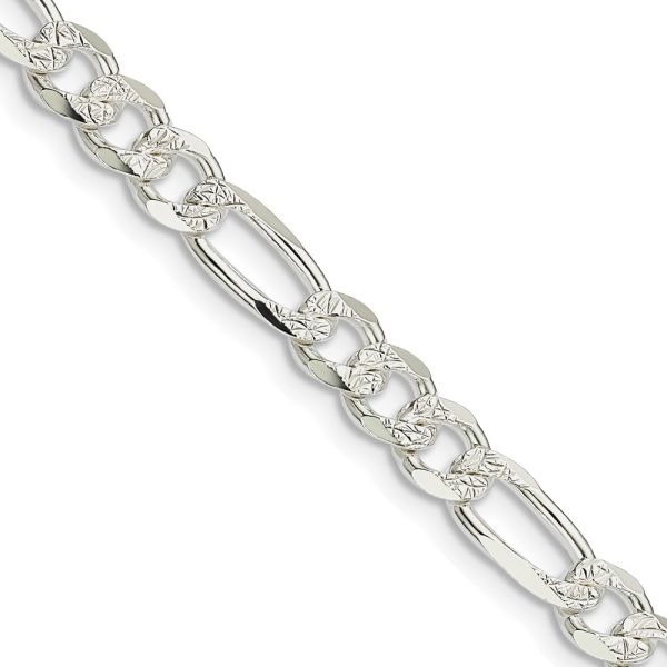 Sterling Silver 5.5mm Pave Flat Figaro Chain